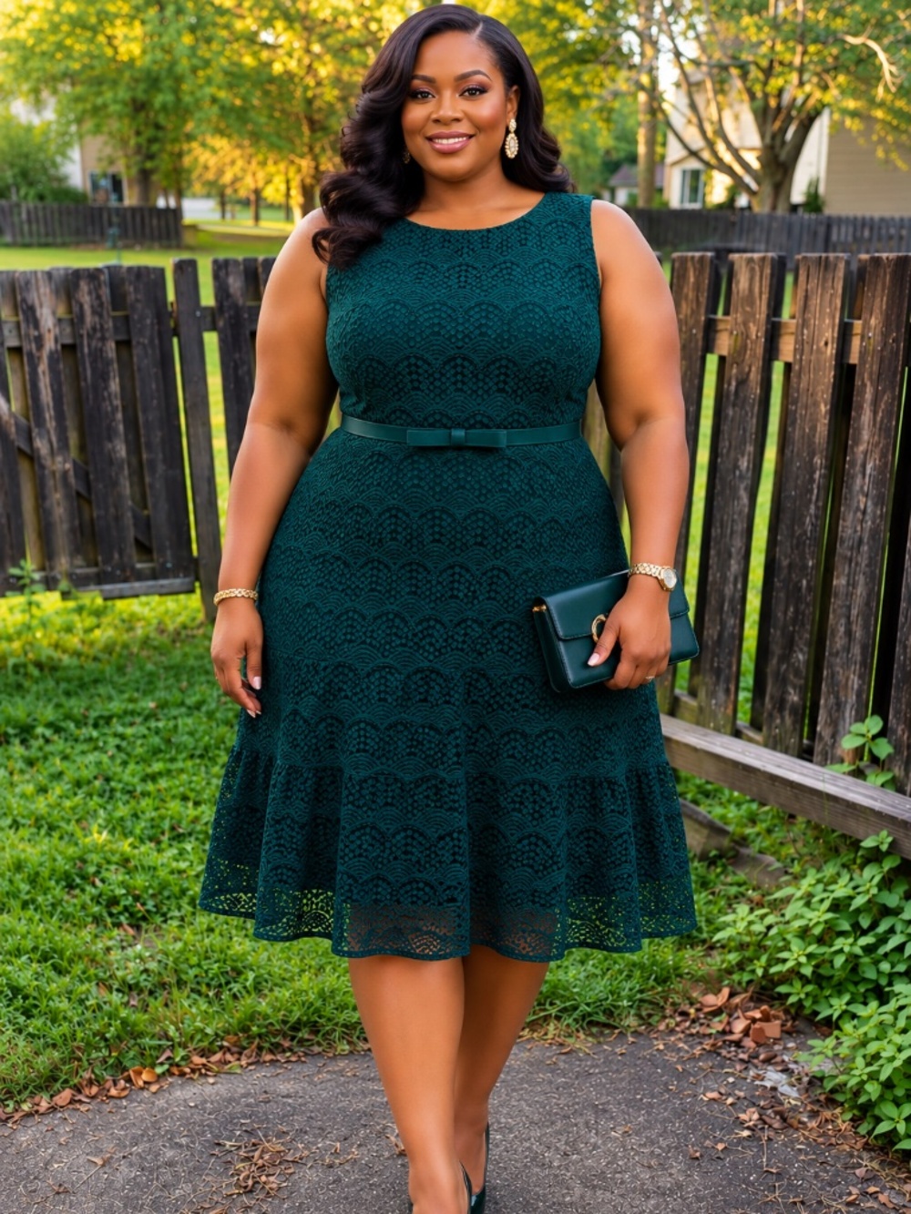 Elegant Plus Size, Emerald Lace Dress